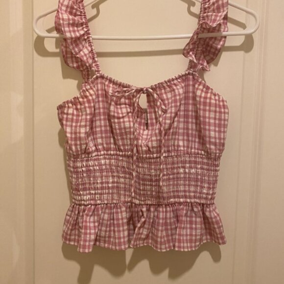 WAYF Pink Gingham Smocked Crop Top - Size XS - Picture 1 of 4
